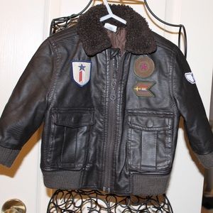 Brown faux leather baby boy Jacket